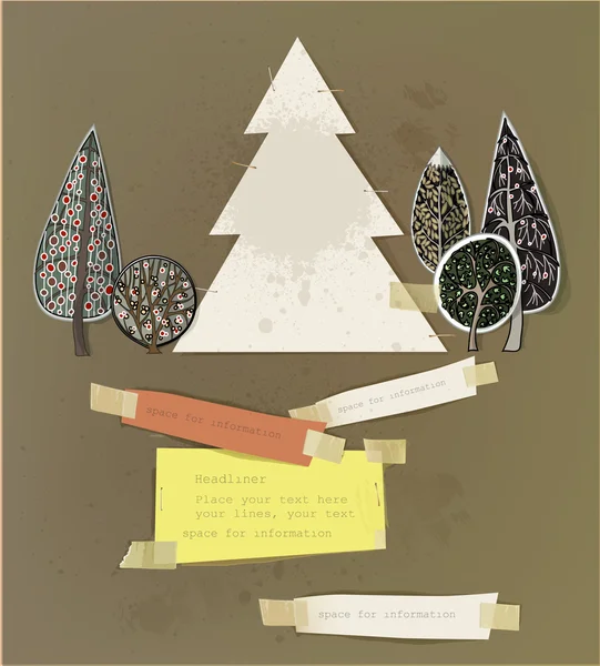 Set di carta natalizia con albero di Natale di carta e — Vettoriale Stock