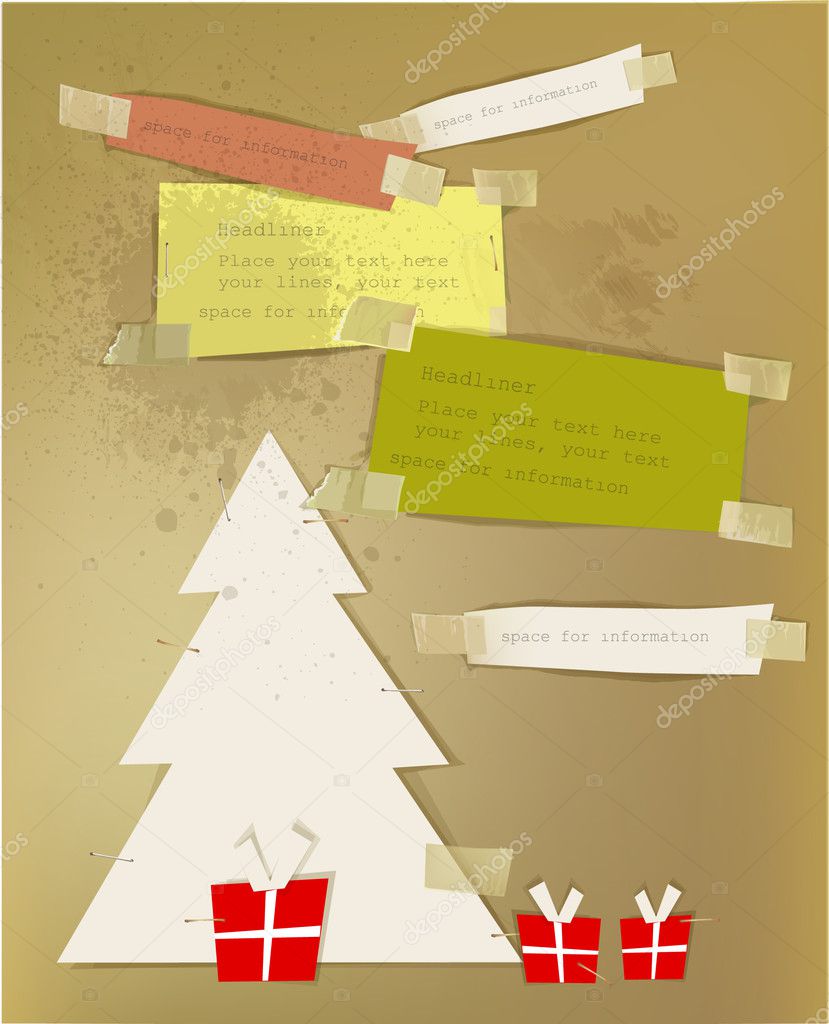 Christmas paper set with paper Christmas tree and
