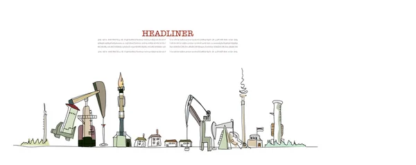 Индустриальный взгляд, иллюстрация газовых и нефтяных потоков, Собрание города — стоковый вектор