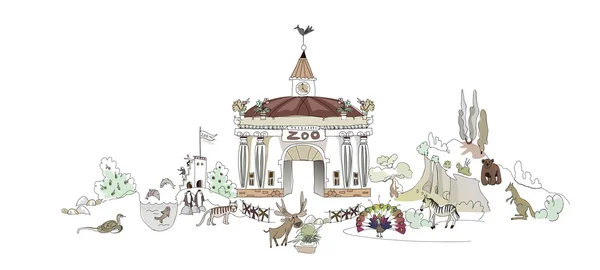 Miasto ogród zoologiczny ilustracja miasta kolekcja — Wektor stockowy