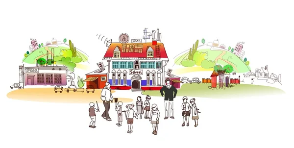 Skolan illustration, stadssamlingen — Stock vektor