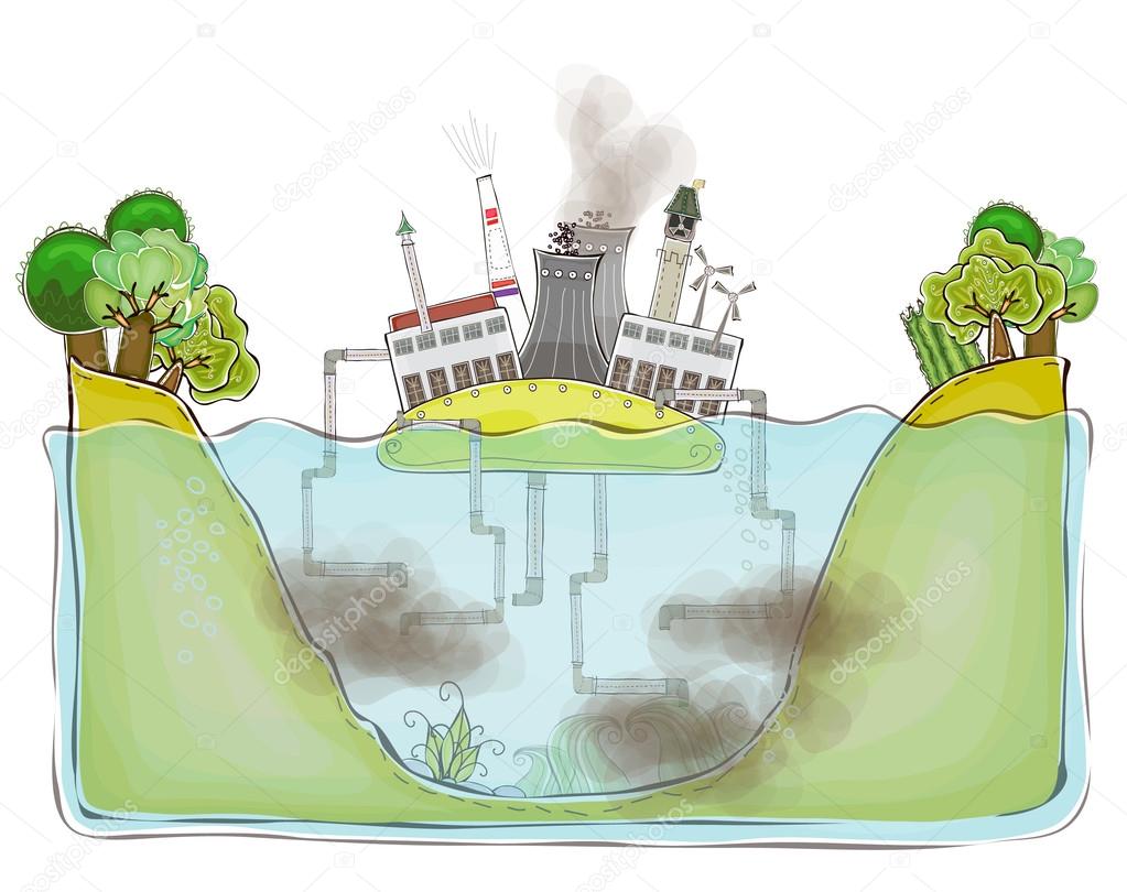 Polluted water, environmenlat concept illustration, Happy world collection