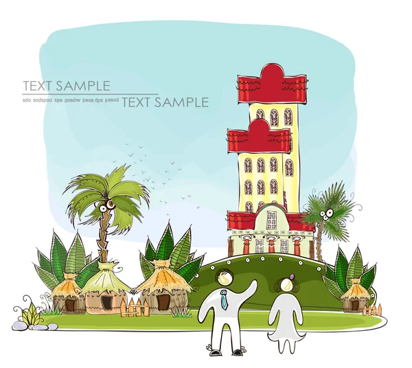 Strandhotel op de paradise island, "gelukkig wereld" collectie — Stockvector