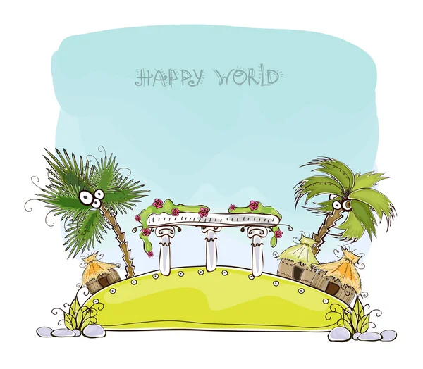 Beach Hotel on the paradise island, "Happy world" collection — Stock Vector