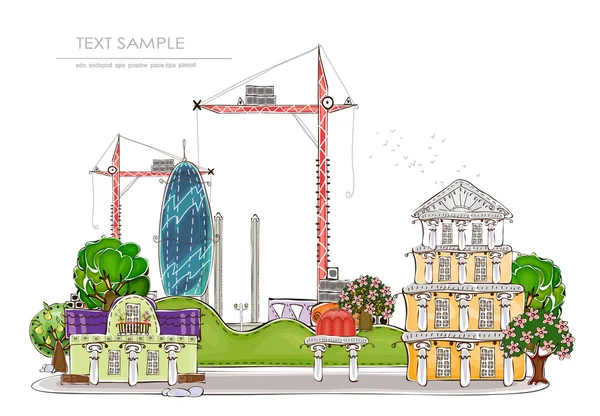 Cidade vai ser maior, local de construção, coleção "Mundo feliz" — Vetor de Stock