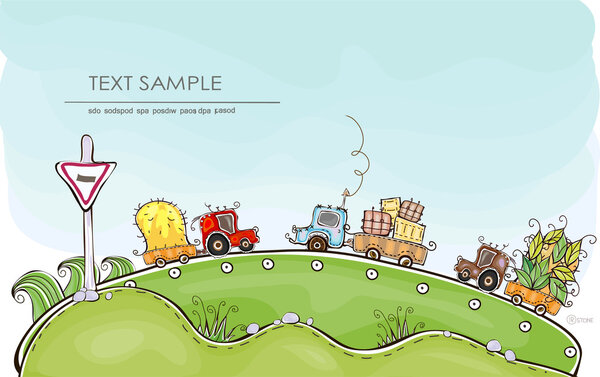 Движение по городской дороге, зеленые холмы и счастливая окружающая среда
