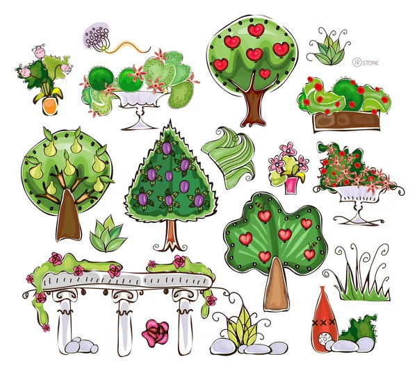樹木セットの幸せの世界コレクション — ストックベクタ