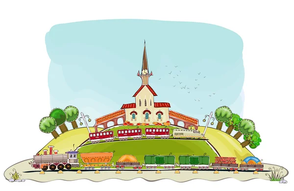 Railway station Illustration, transport cargo concept, City collection — Stock Illustration Railway station Illustration, transport cargo concept, City collection Stock Vector