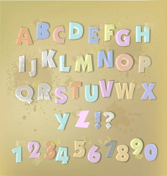 Алфавит из бумажных наклеек — стоковый вектор