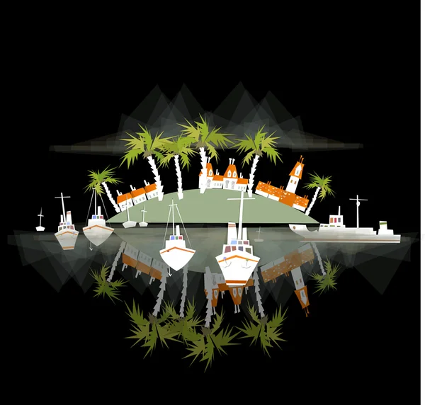 Isla paradisíaca e ilustración de hotel de playa de lujo colección "White city" — Archivo Imágenes Vectoriales