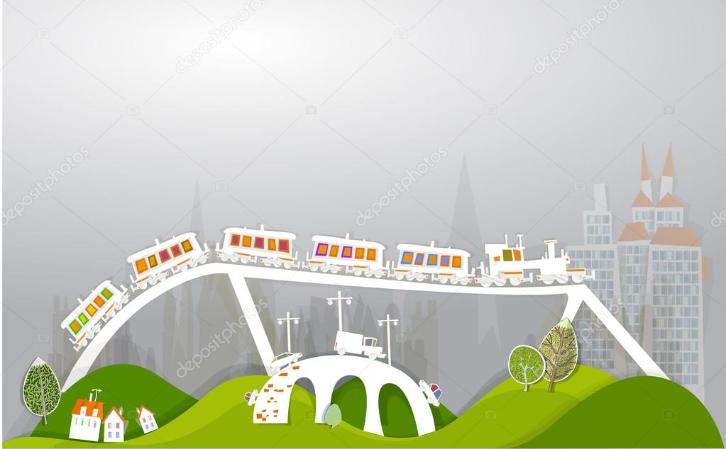 Railway station Illustration, transport cargo concept, City collection