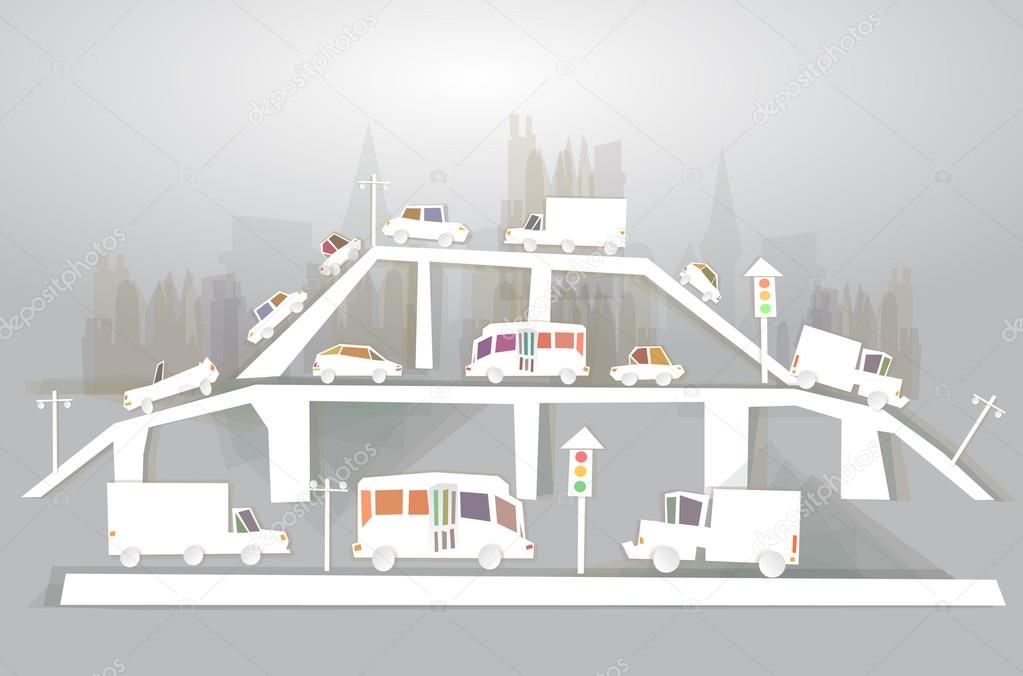 City and busy roads, bridges and junctions Transport concept, White city collection