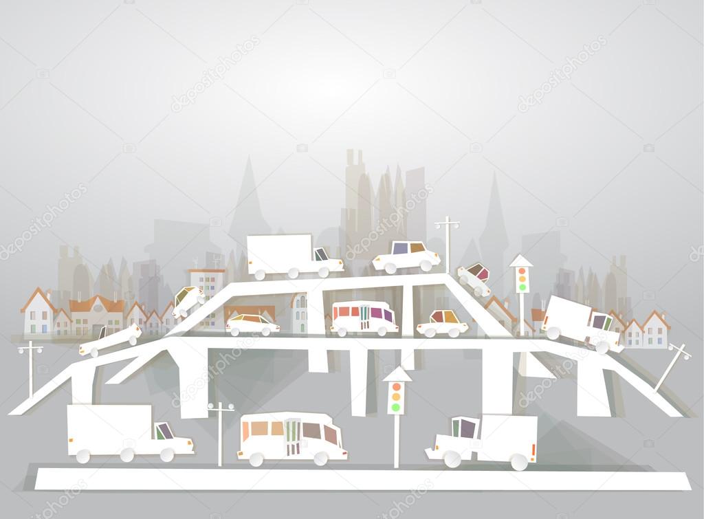 City and busy roads, bridges and junctions Transport concept, White city collection