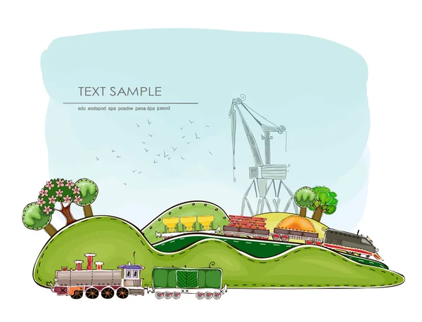 Train running through the fields Happy world collection — Stock Vector