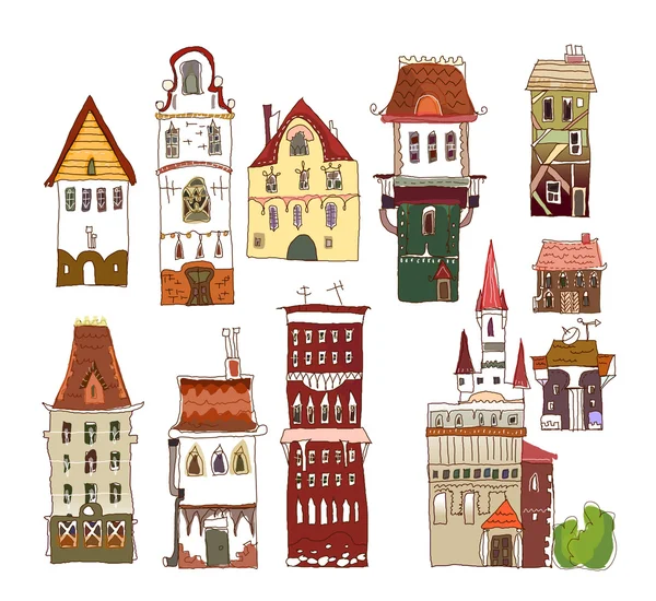 Casas de la ciudad, conjunto de edificios "Colección de la ciudad " — Archivo Imágenes Vectoriales