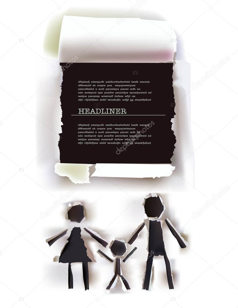 Ripped paper collection, Parents and child with frame for text