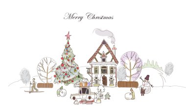 Yılbaşı eğlence, insanlar ve çocuklar kar, şehir koleksiyonu ile ödeme