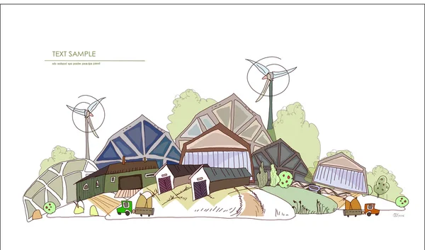 Fazenda e casa verde ilustração — Vetor de Stock