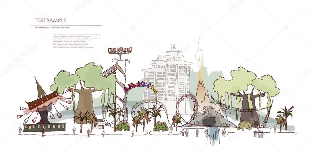 Theme park with rides illustration, City collection