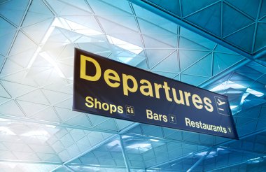 STANSTED AIRPORT, LONDON UK - 23 FEBRUARY 2014: departure sign clipart