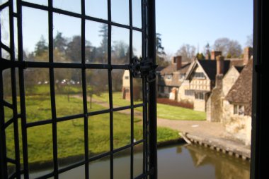 HEVER CASTLE AND GARDENS, KENT, UK - MARCH 10, 2014: View from castle on the 250 acre park. 13th century  Tudor manor clipart