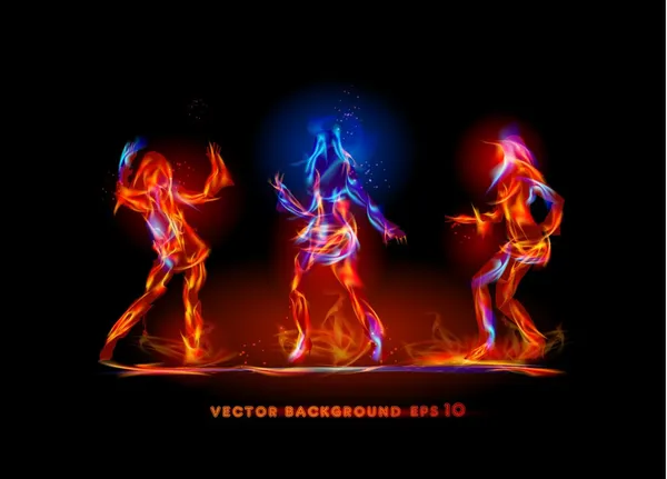 Colección de símbolos de fuego, chicas bailando — Vector de stock