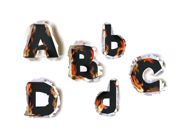 Yırtık kağıt toplama alfabesi ve alevler — Stok Vektör