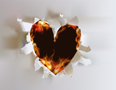 Ripped paper collection and flames, Heart clipart
