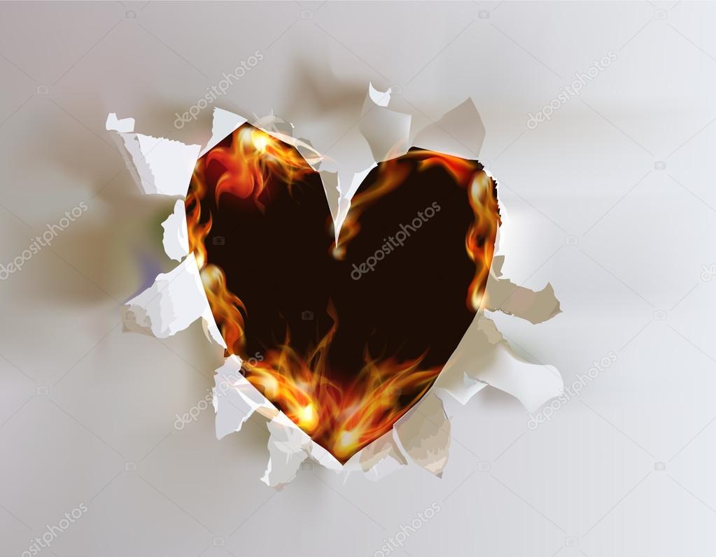 Ripped paper collection and flames, Heart