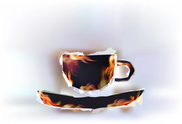 Collection de papier déchiré et flammes, tasse de café — Image vectorielle