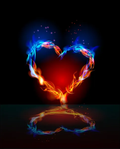 Fire collection. Heart made of flames — Stock Vector