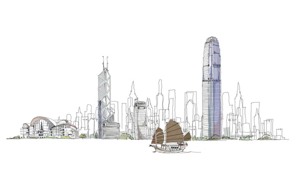 Artistic sketch of Hong Kong bay, sketch collection — Stock Vector