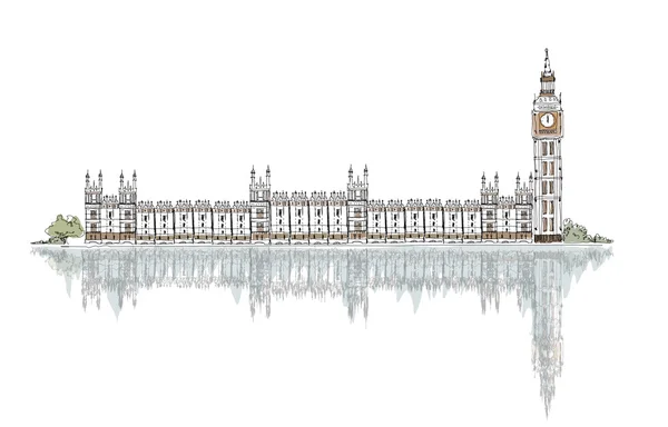 London (iconic buildings) background Parliament and Big Ben — Stock Vector