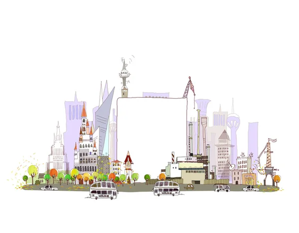 Illustratie van de stad, de stad en de fabriek op de drukke weg — Stockvector