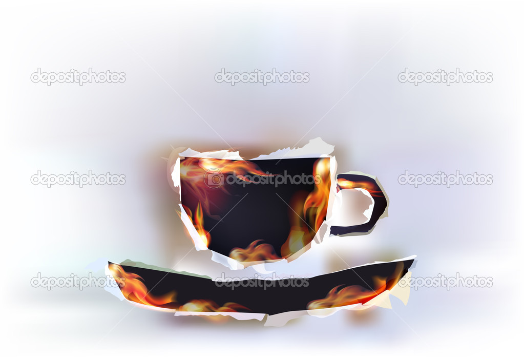 Ripped paper collection and flames, Cup of coffee