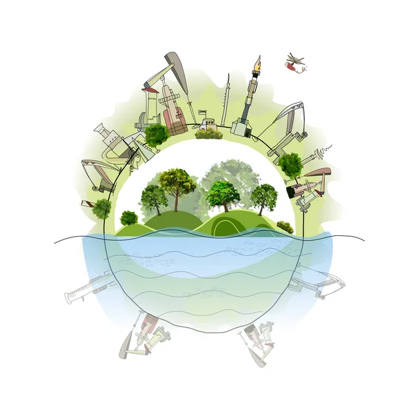 Planeta industrial, ilustração conceito ambiental — Vetor de Stock