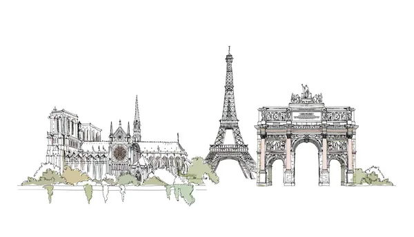 Paris, robot resim koleksiyonu, notre dame, Eyfel Kulesi, Paris triumph arch — Stok Vektör