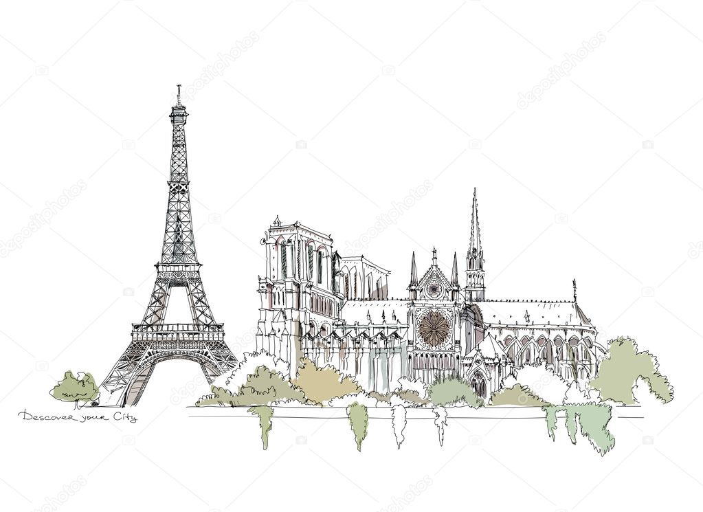 Paris,  sketch collection, Notre dame and Eiffel Tower