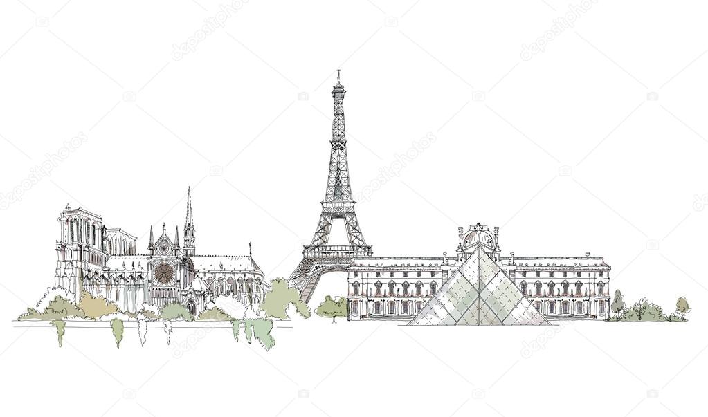 Paris,  sketch collection, Notre dame, Eiffel Tower and Luevre