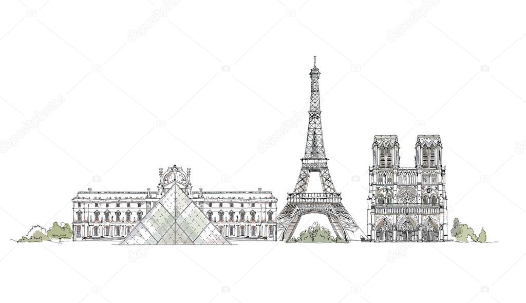 Paris,  sketch collection, Notre dame, Eiffel Tower and Luevre
