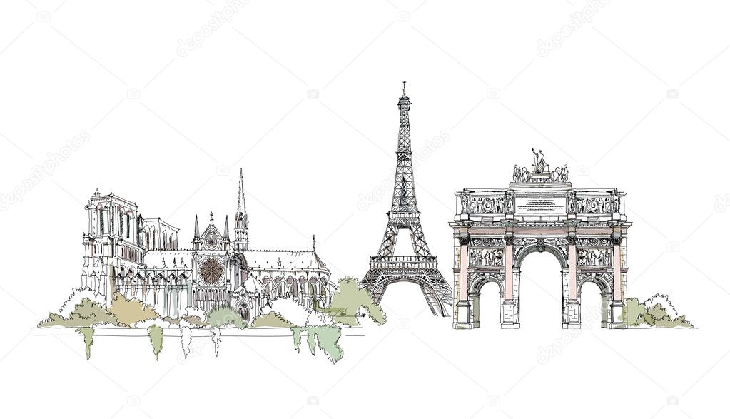 Paris,  sketch collection, Notre dame, Eiffel Tower, Triumph Arch in Paris