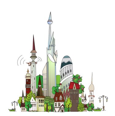 kasaba illüstrasyon, şehir arka plan