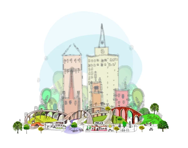 Modern stad illustration, stadssamlingen — Stock vektor