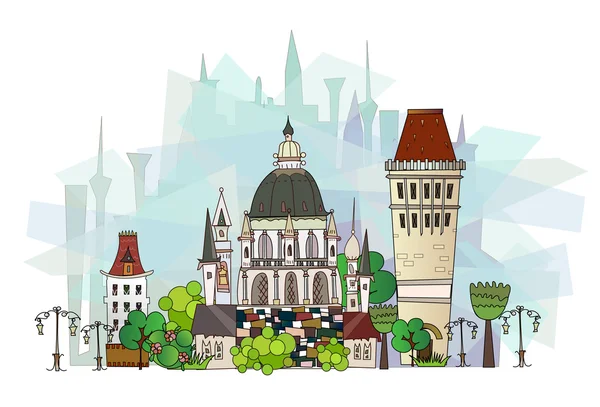 Town illustration, City background — Stock Vector