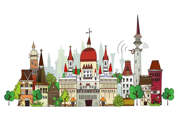 町の図では、都市の背景 — ストックベクタ