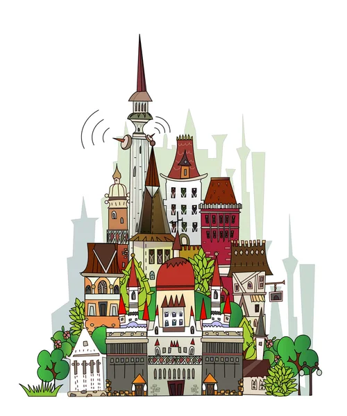 Town illustration, City background — Stock Vector