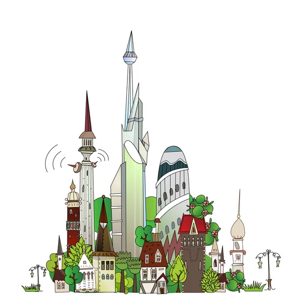 Stadt Illustration, Stadt Hintergrund — Stockvektor