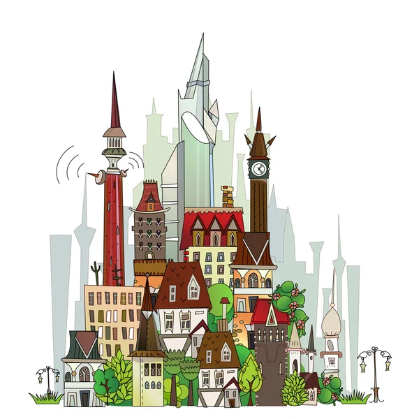 Stadt Illustration, Stadt Hintergrund — Stockvektor