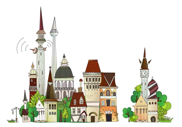 Town illustration, City background — Stock Vector