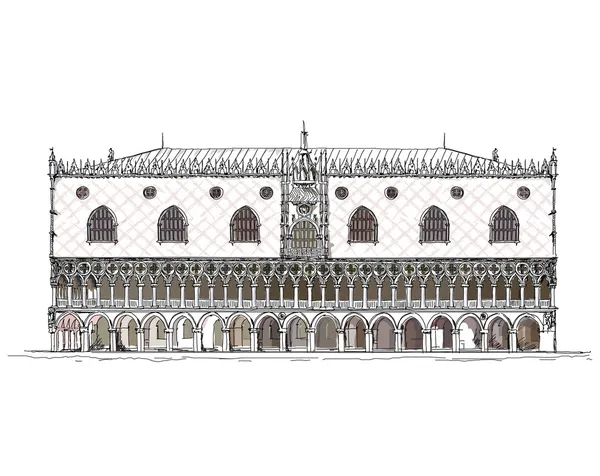 Венецианская иллюстрация, Дворец дожей, коллекция эскизов — стоковый вектор